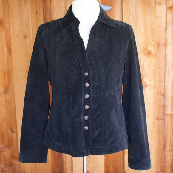 Vintage 90's Live A Little 100% Leather Suede Black Button Down Woman's Size M - Picture 1 of 17